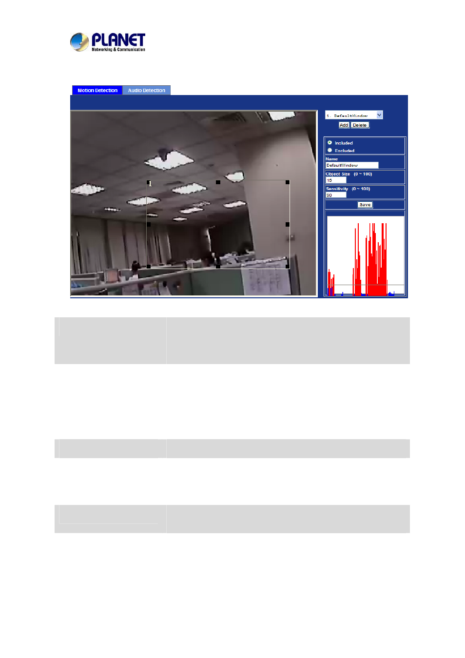 Audio detection, Event detection 6.10. audio detection | PLANET IVS-2120 User Manual | Page 64 / 87