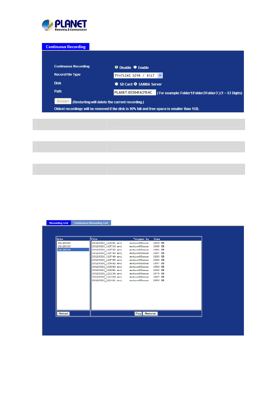 Recording list | PLANET IVS-2120 User Manual | Page 67 / 87