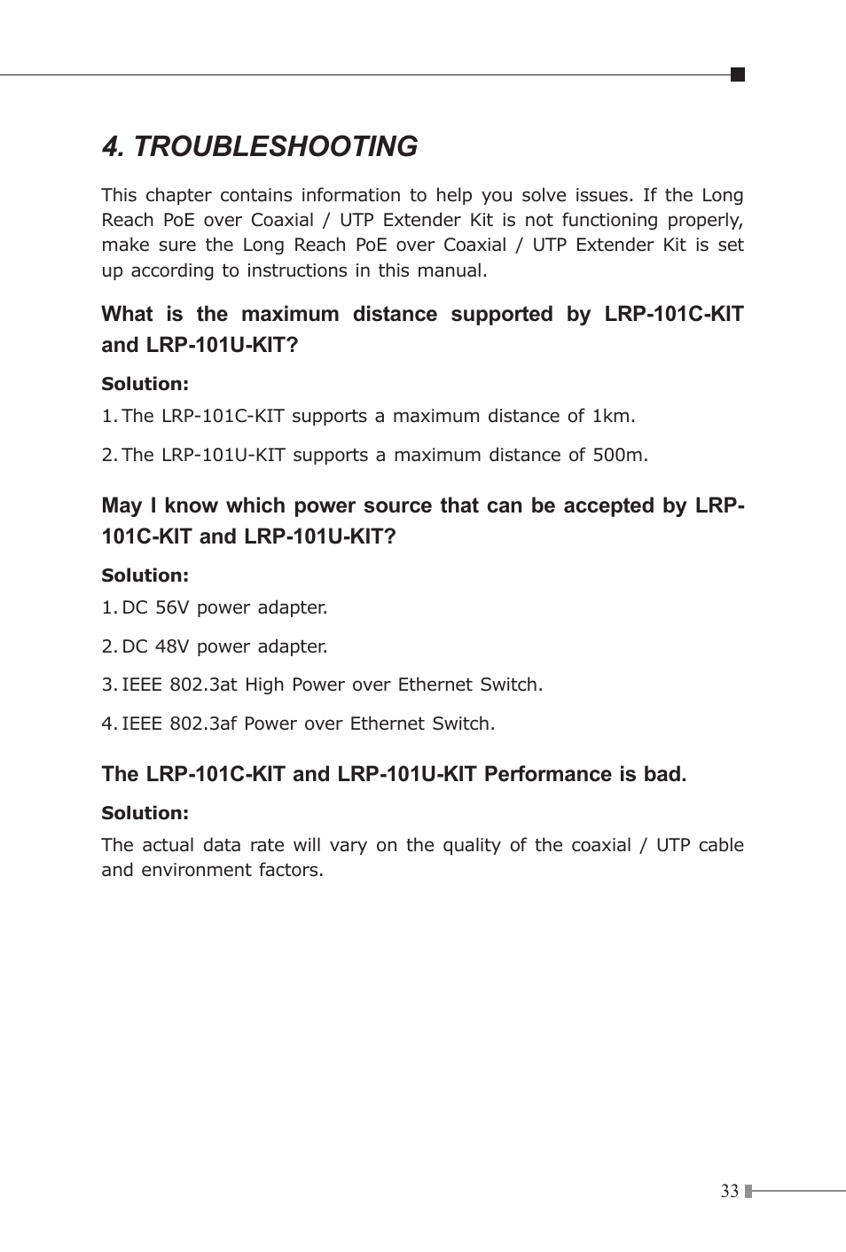 Troubleshooting | PLANET LRP-101C-KIT User Manual | Page 33 / 36