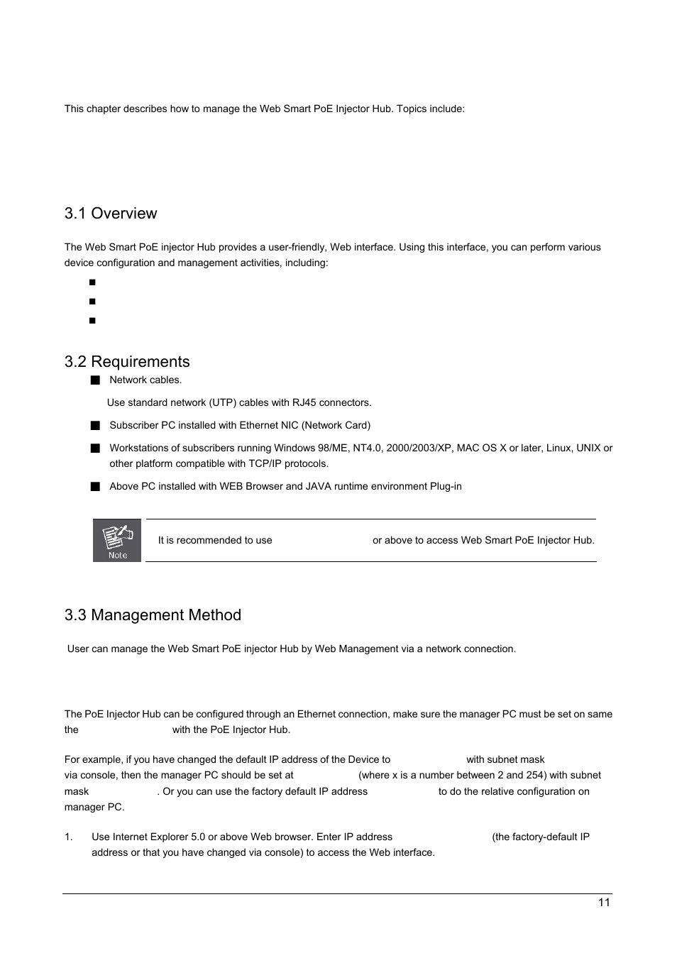3 management, 1 overview, 2 requirements | 3 management method, 1 web management, Verview, Equirements, Anagement, Ethod | PLANET POE-1200 User Manual | Page 14 / 45