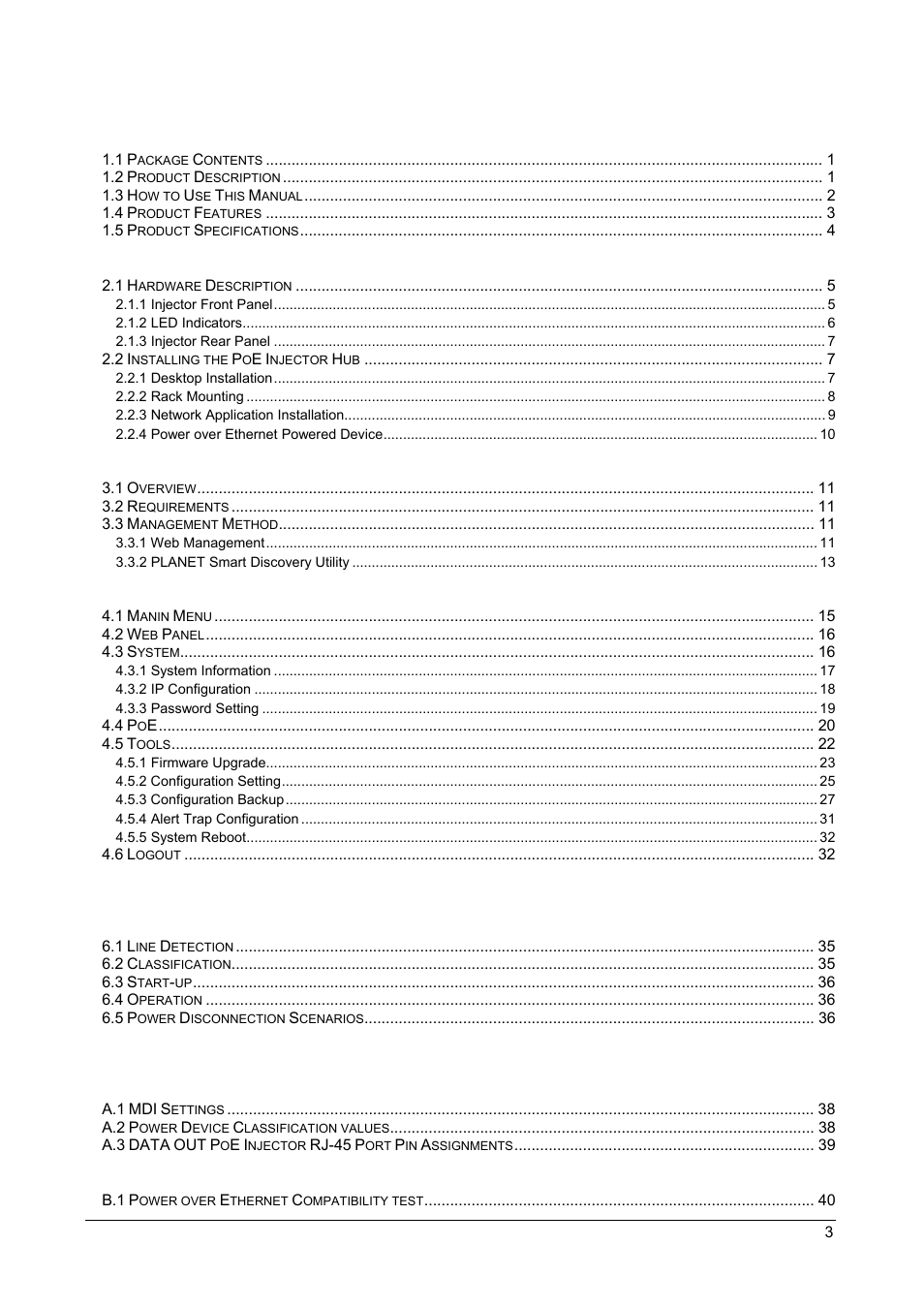 PLANET POE-1200 User Manual | Page 3 / 45