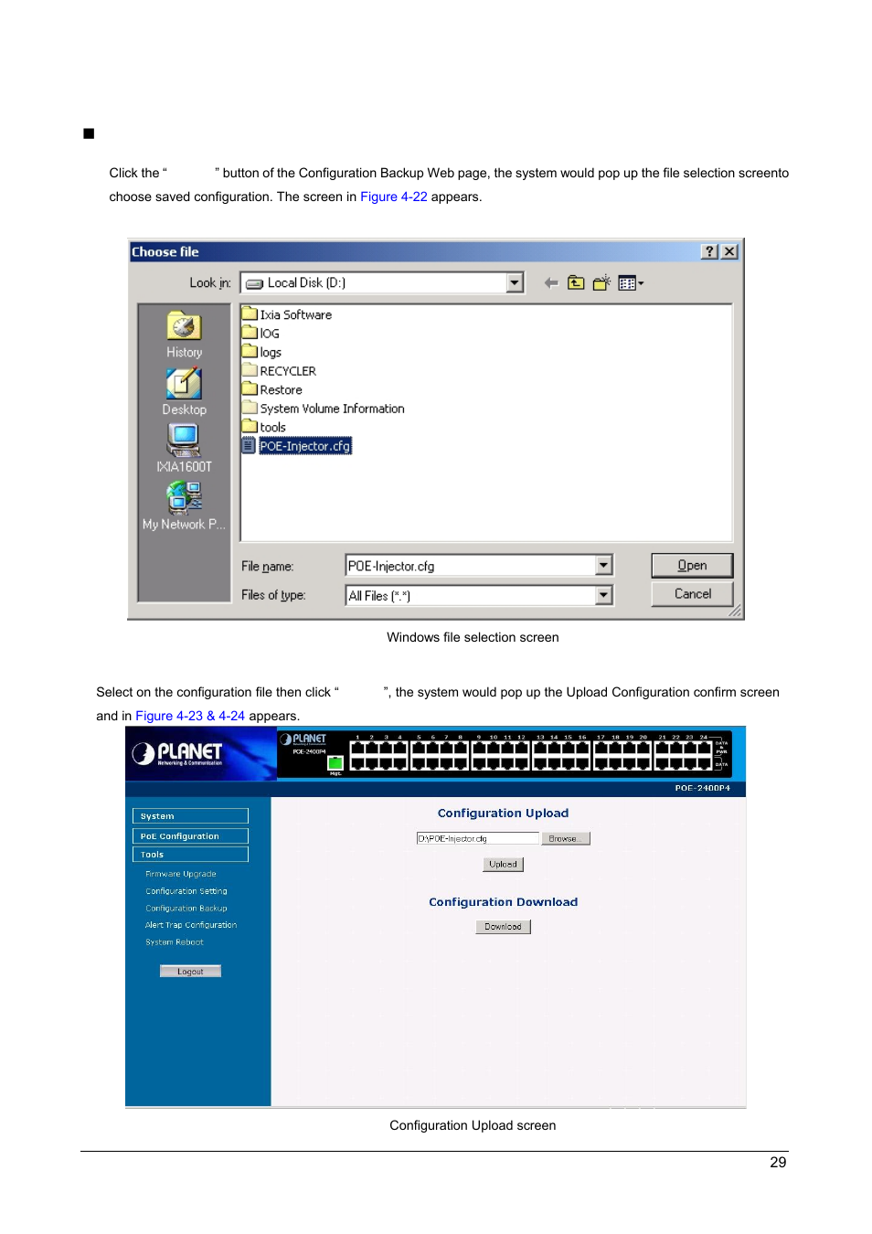Configuration upload | PLANET POE-1200 User Manual | Page 32 / 45