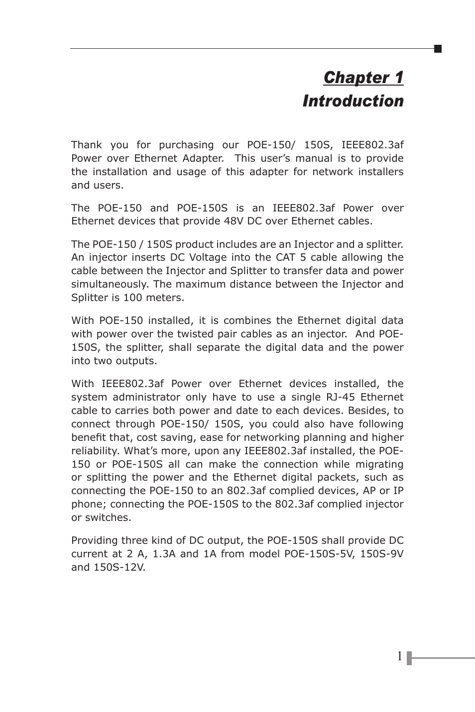 Chapter 1 introduction | PLANET POE-150 User Manual | Page 5 / 22