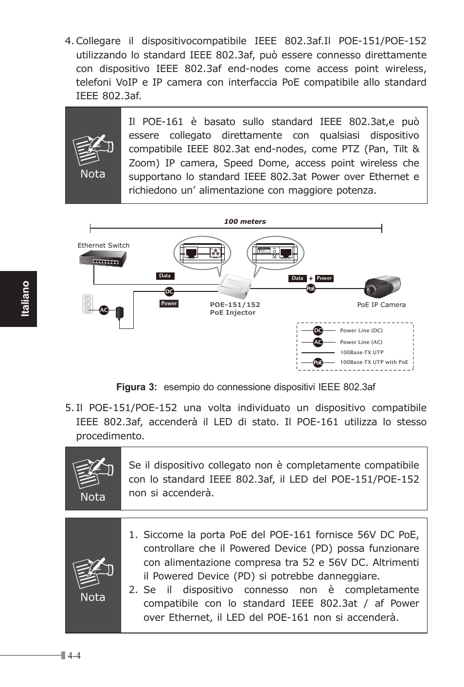 Nota, Italiano | PLANET POE-151 User Manual | Page 26 / 52