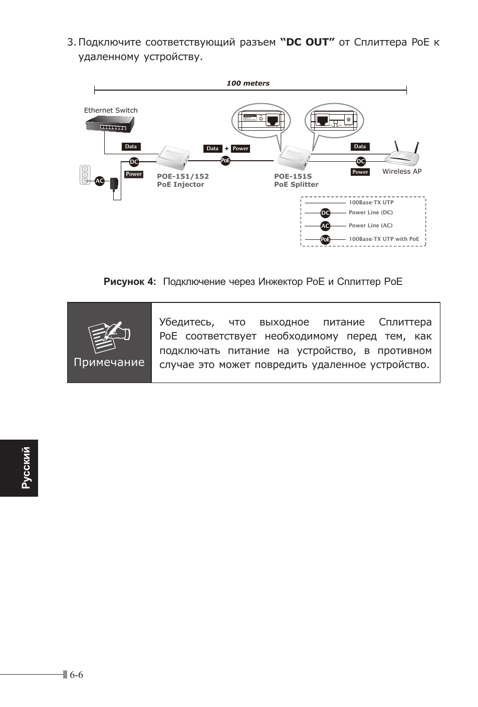 Примечание, Pу сск ий | PLANET POE-151 User Manual | Page 40 / 52