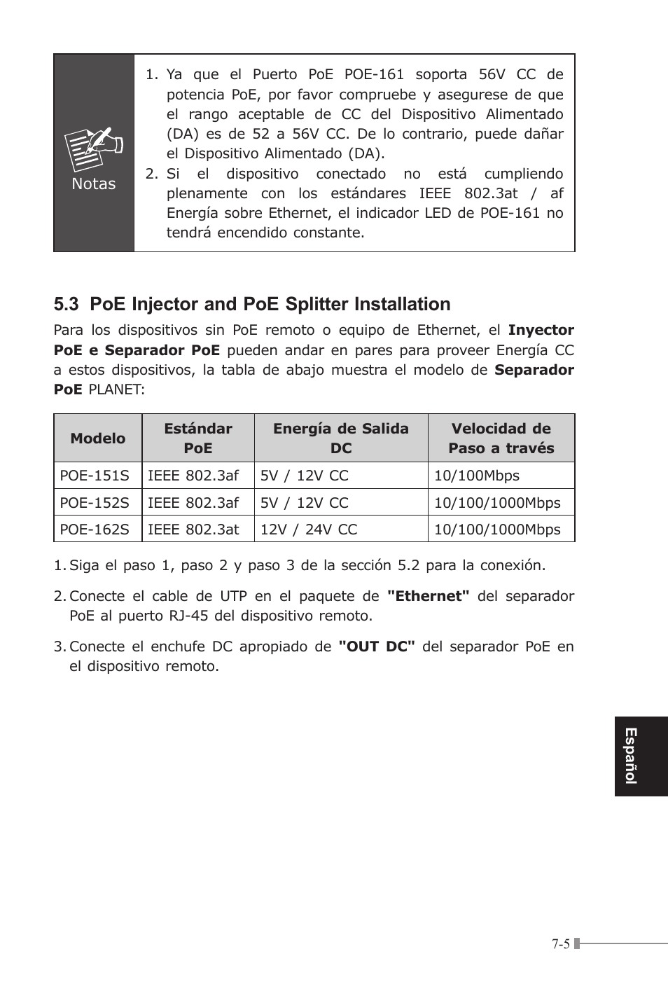 3 poe injector and poe splitter installation | PLANET POE-151 User Manual | Page 47 / 52