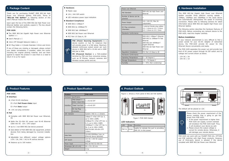 PLANET POE-162S User Manual | 2 pages