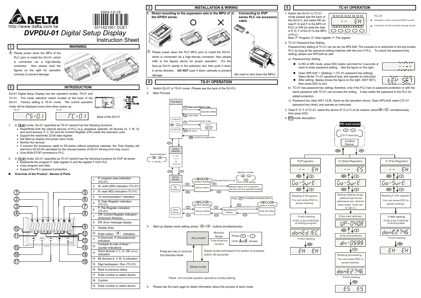 Delta Electronics Digital Setup Display DVPDU-01 User Manual | 2 pages