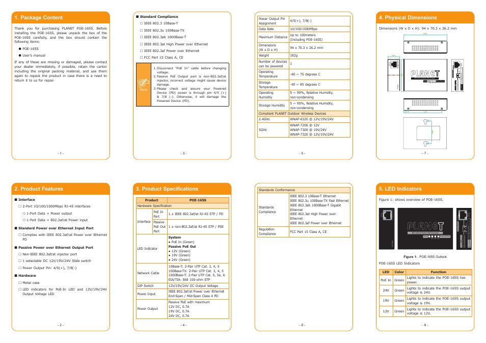 PLANET POE-165S User Manual | 2 pages