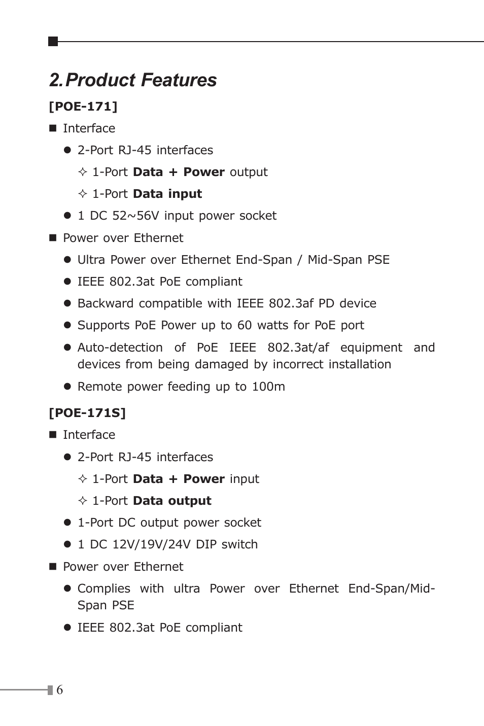 Product features | PLANET POE-171 User Manual | Page 6 / 20