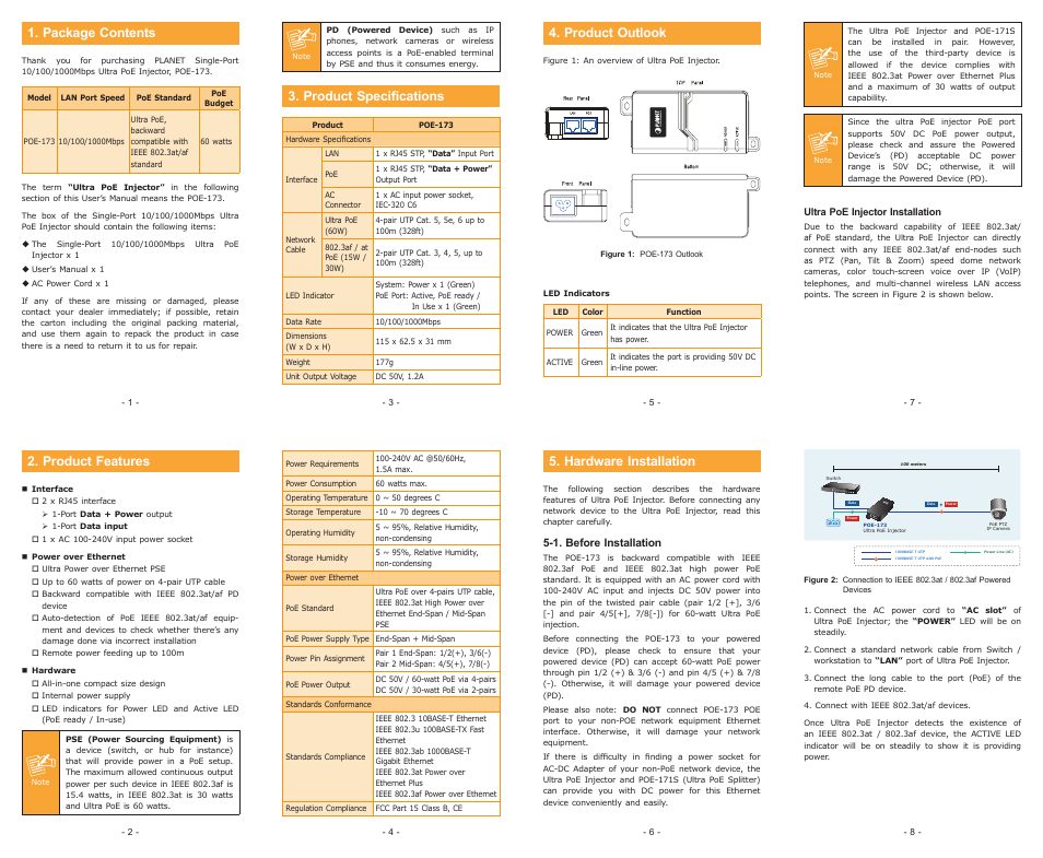 PLANET POE-173 User Manual | 2 pages