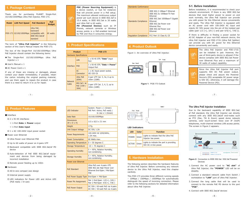 PLANET POE-173 User Manual | 2 pages