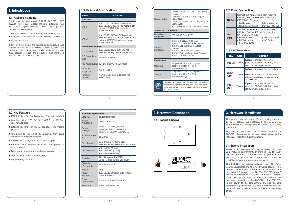 PLANET POE-E201 User Manual | 2 pages