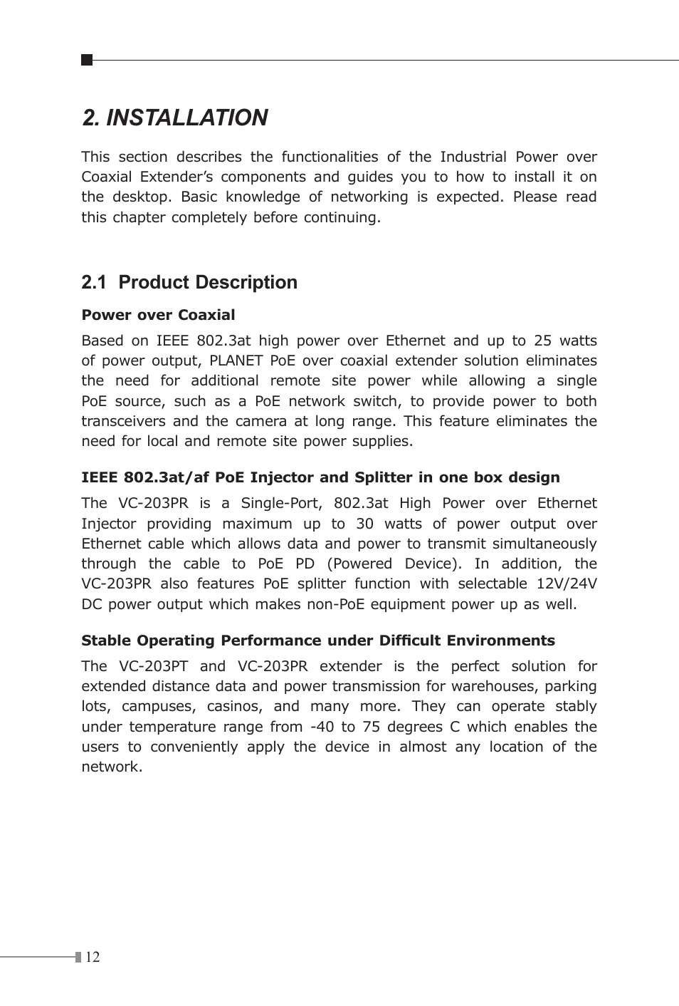 Installation | PLANET VC-203PR User Manual | Page 12 / 24