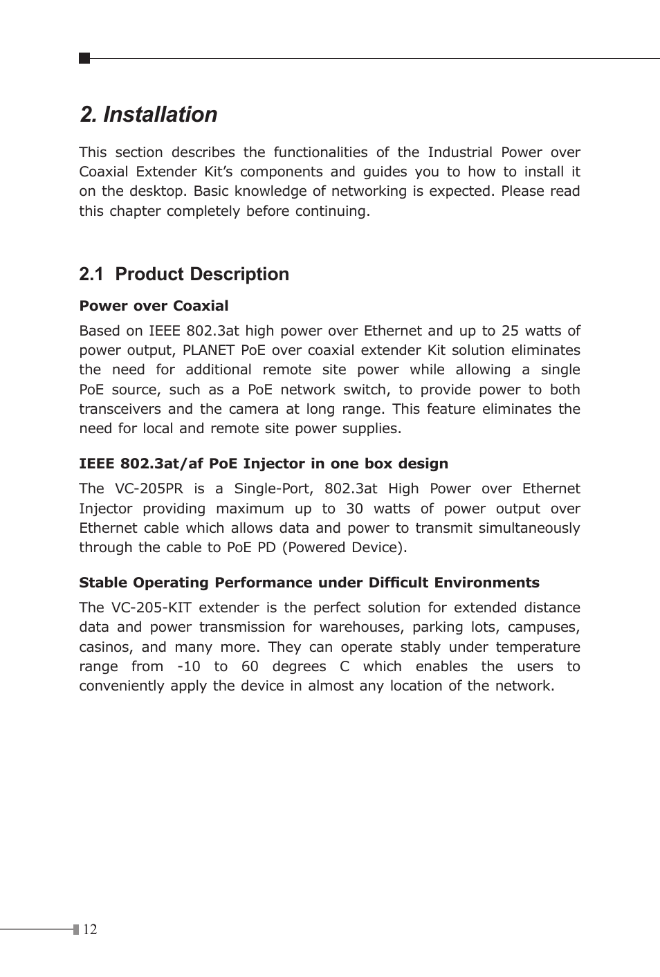 Installation | PLANET VC-205-KIT User Manual | Page 12 / 24