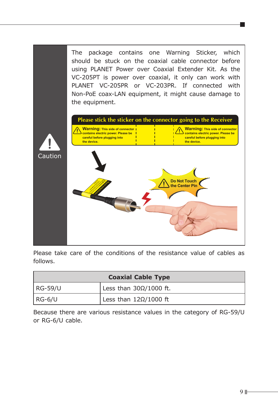 9caution | PLANET VC-205-KIT User Manual | Page 9 / 24