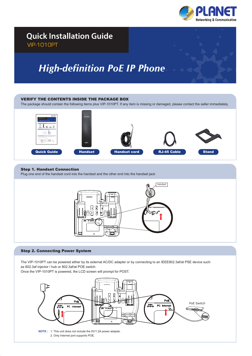 PLANET VIP-1010PT User Manual | 2 pages
