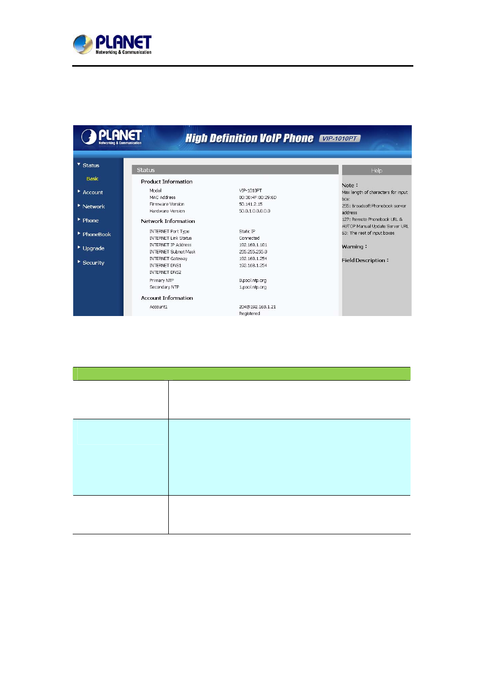 3 status / basic, Tatus, Asic | Status | PLANET VIP-1010PT User Manual | Page 41 / 78