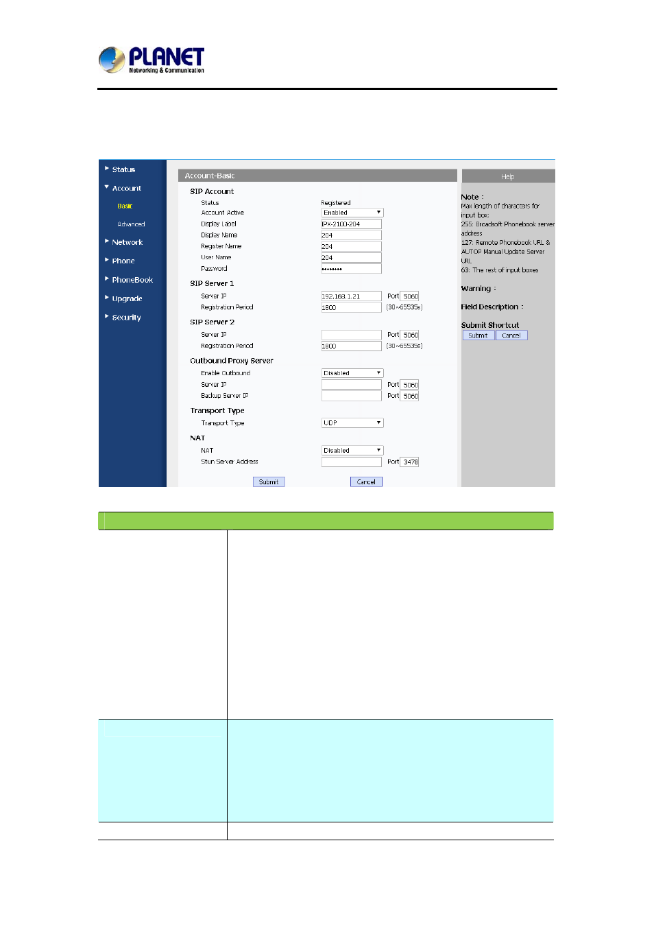 4 account / basic, Ccount, Asic | PLANET VIP-1010PT User Manual | Page 42 / 78