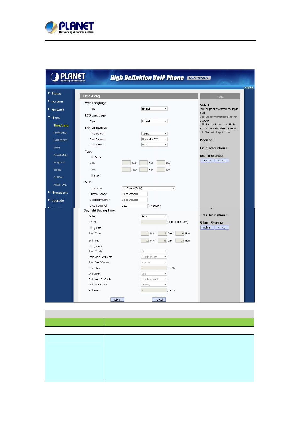 8 phone/time/language, Hone, Anguage | PLANET VIP-1010PT User Manual | Page 50 / 78