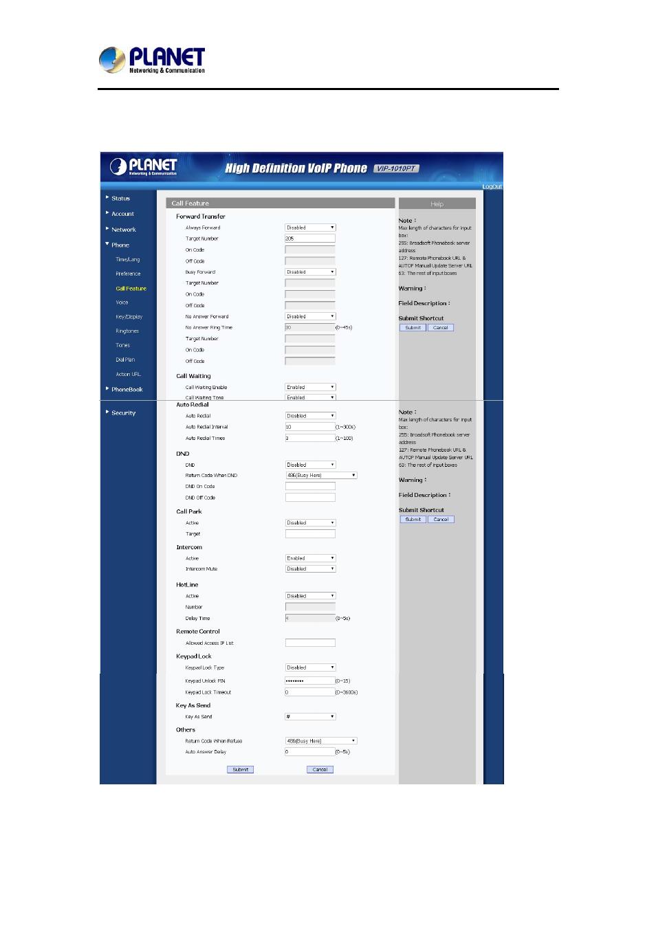 10 phone / call feature, Hone, Eature | PLANET VIP-1010PT User Manual | Page 53 / 78