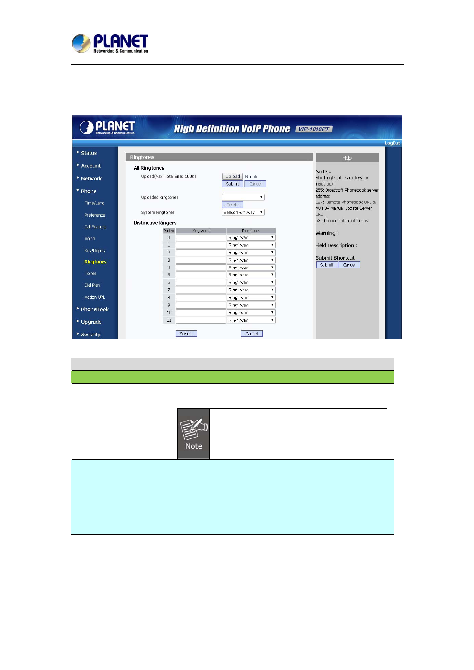 13 phone / ring tones, Hone, Ones | PLANET VIP-1010PT User Manual | Page 59 / 78