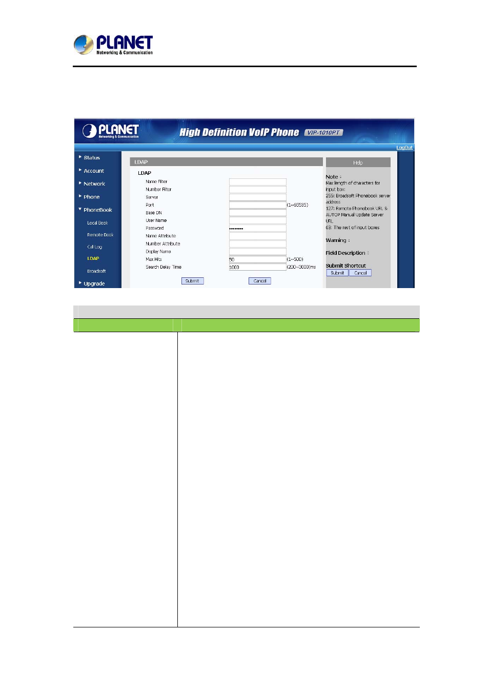 20 phone book->ldap, Hone, Ldap | PLANET VIP-1010PT User Manual | Page 68 / 78