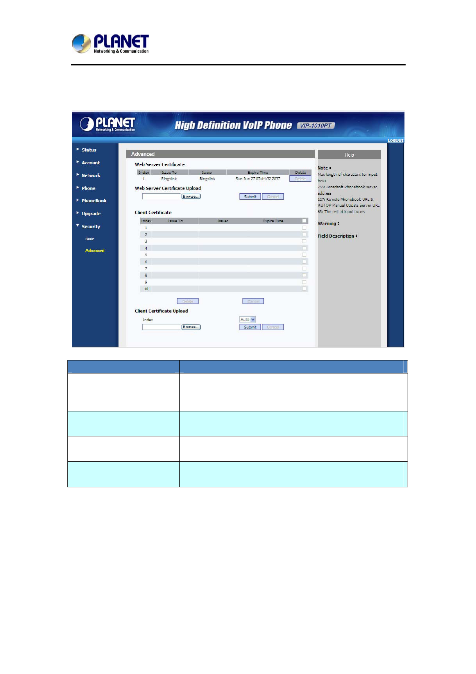 25 security->advanced, Ecurity, Dvanced | PLANET VIP-1010PT User Manual | Page 74 / 78