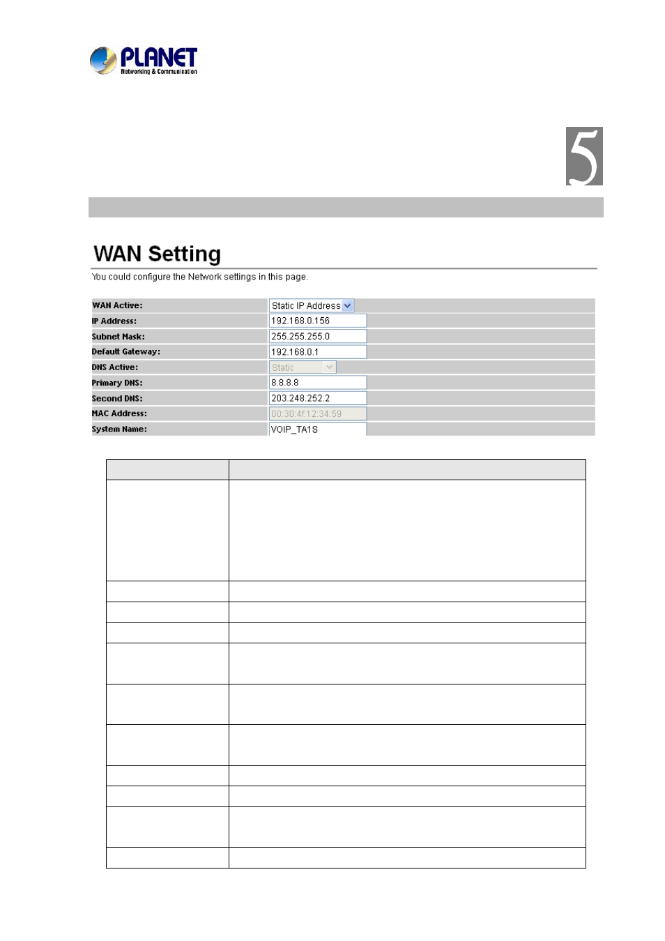 Chapter 5 network, Network setting | PLANET VIP-156PE User Manual | Page 35 / 75