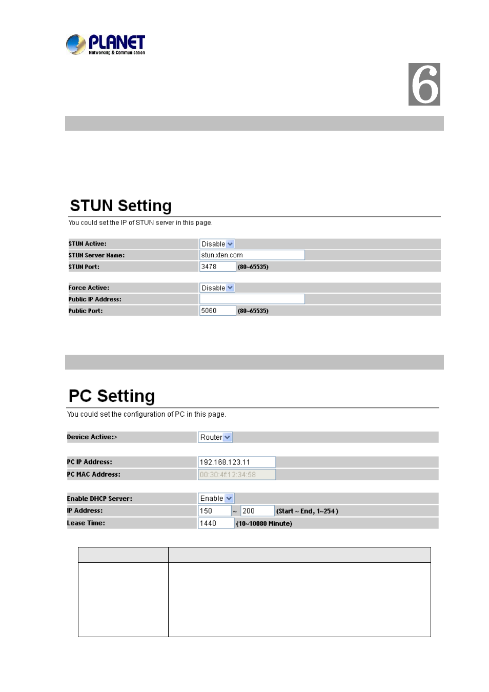 Chapter 6 nat trans, Stun setting, Pc setting | PLANET VIP-156PE User Manual | Page 39 / 75