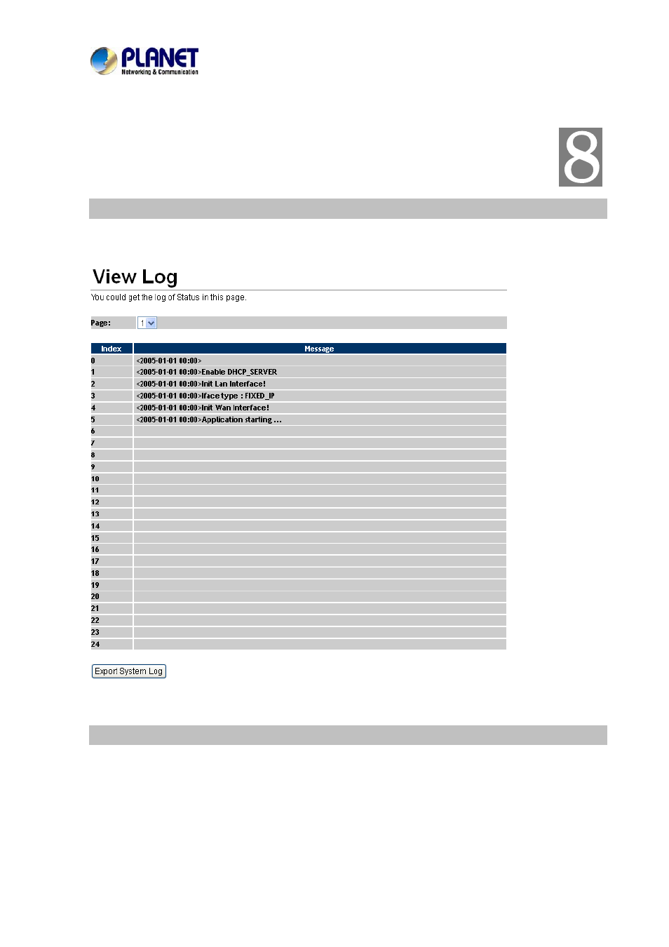 Chapter 8 advance setting, Status log, Auto config | PLANET VIP-156PE User Manual | Page 49 / 75