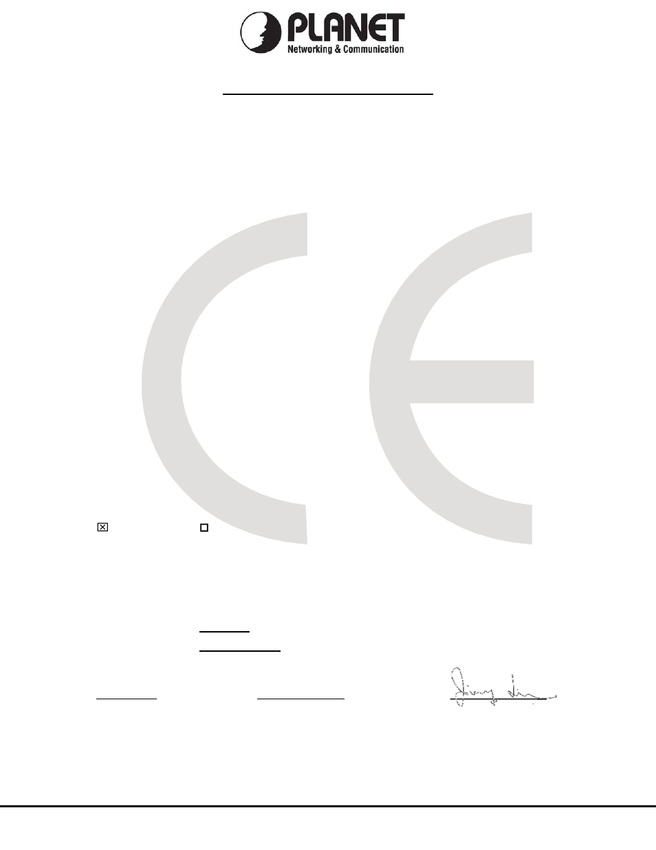 Ec declaration of conformity, Planet technology corporation | PLANET VIP-156PE User Manual | Page 75 / 75