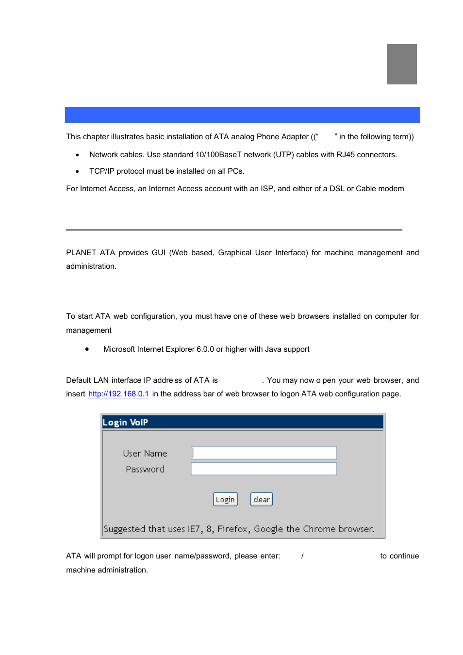 Chapter 2 preparations & installation, Physical installation requirement | PLANET VIP-156PE User Manual | Page 12 / 68