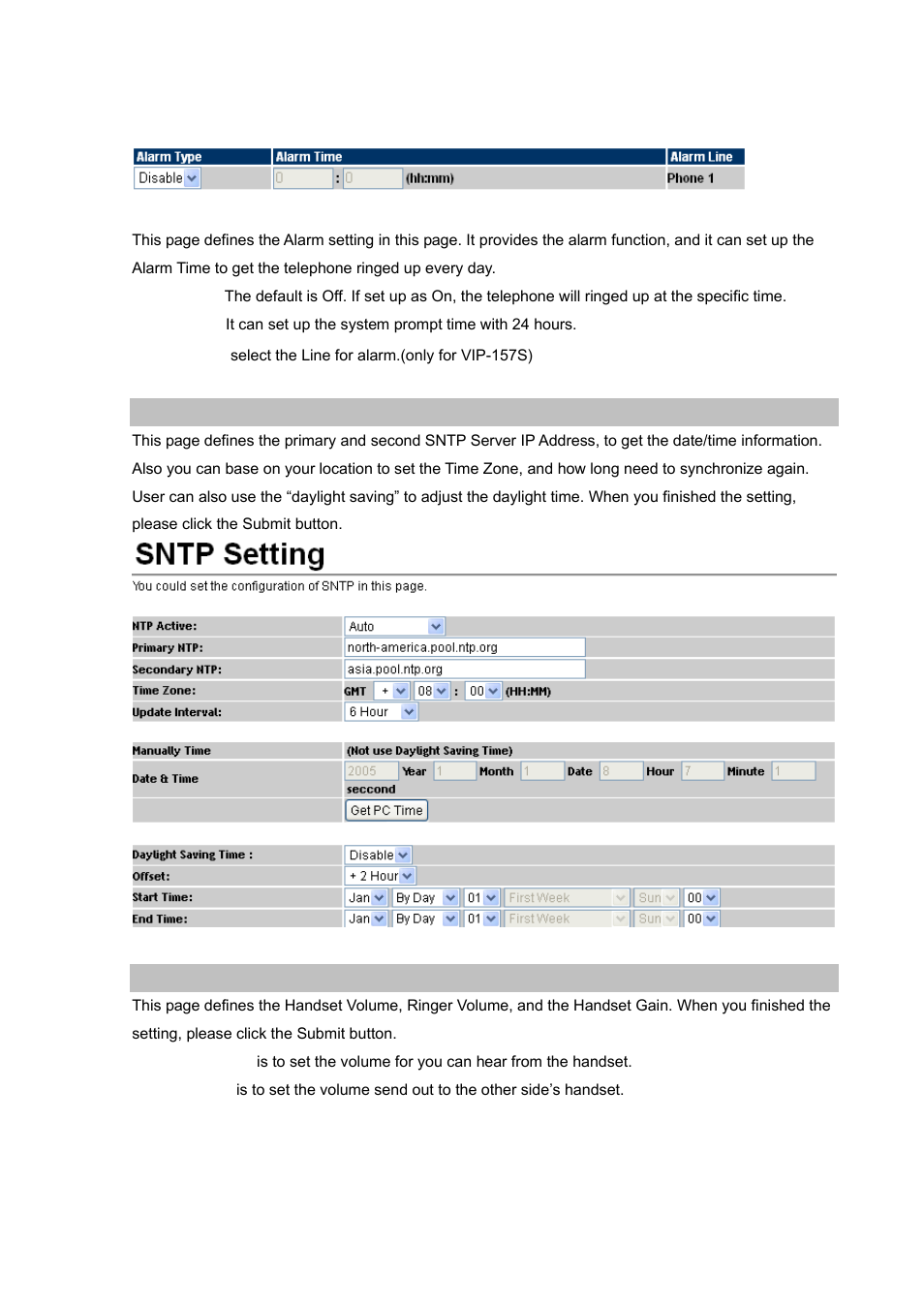 Sntp settings, Volume setting | PLANET VIP-156PE User Manual | Page 24 / 68