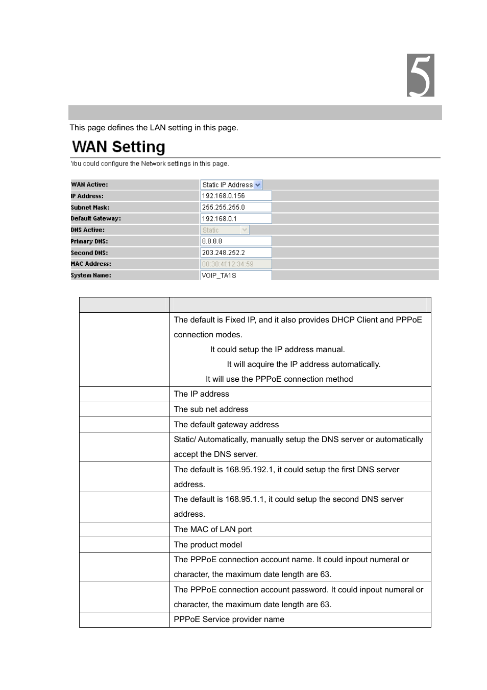 Chapter 5 netowrk, Network settings | PLANET VIP-156PE User Manual | Page 31 / 68