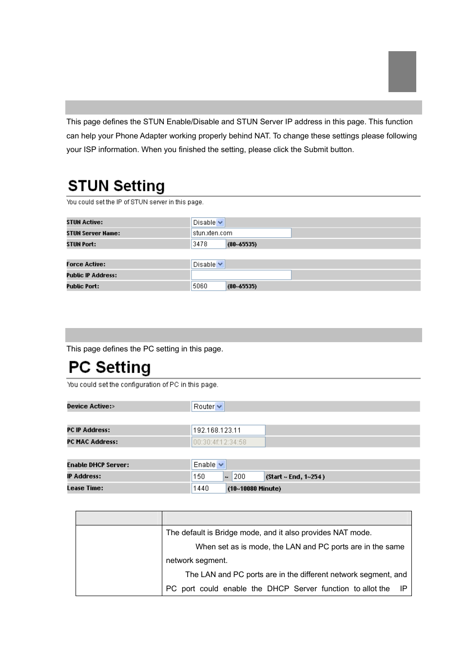 Chapter 6 nat trans, Stun settings, Pc settings | Chapter 6, Nat trans | PLANET VIP-156PE User Manual | Page 35 / 68