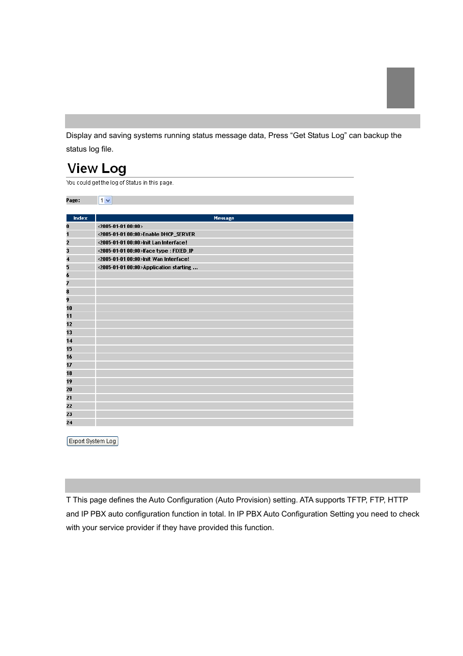 Chapter 8 advance setting, Status log, Auto config | PLANET VIP-156PE User Manual | Page 44 / 68