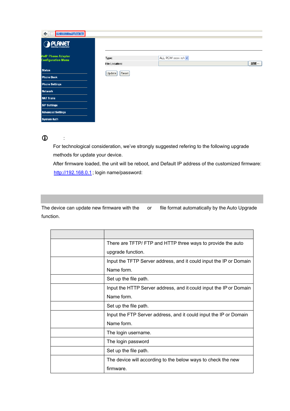 Auto update settings | PLANET VIP-156PE User Manual | Page 50 / 68