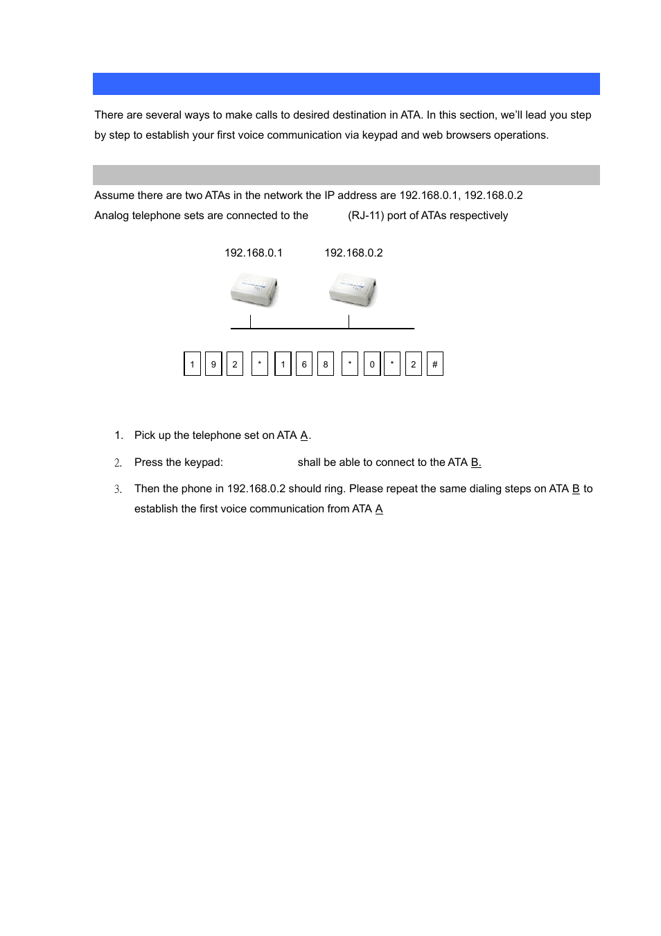 Appendix a voice communication samples, Case 1: ata to ata connection via ip address | PLANET VIP-156PE User Manual | Page 53 / 68