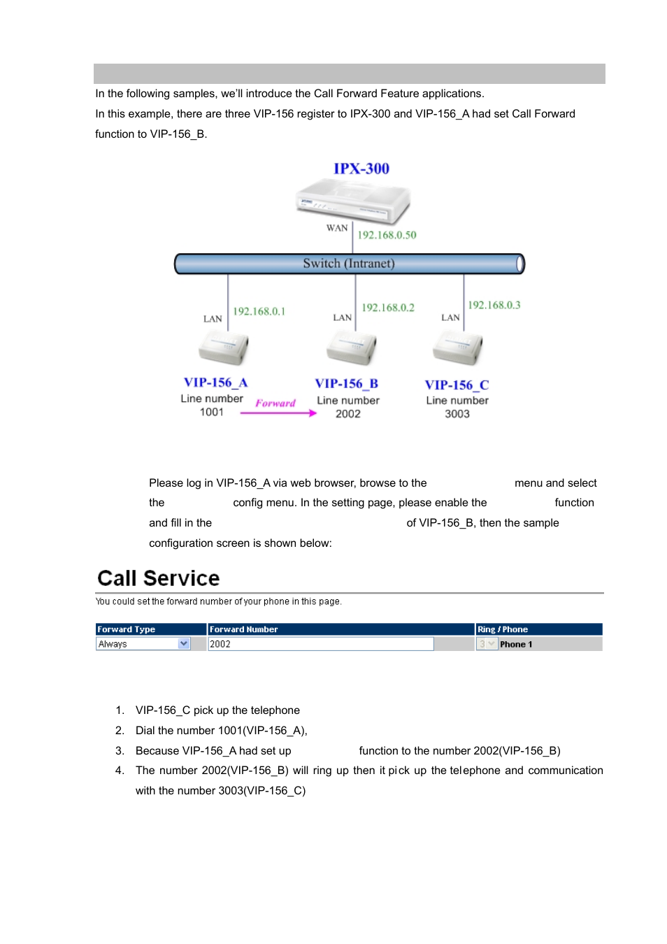 Case 3: call forward feature_example 1 | PLANET VIP-156PE User Manual | Page 55 / 68