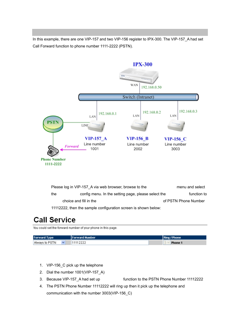 Case 4: call forward feature_example 2 | PLANET VIP-156PE User Manual | Page 56 / 68