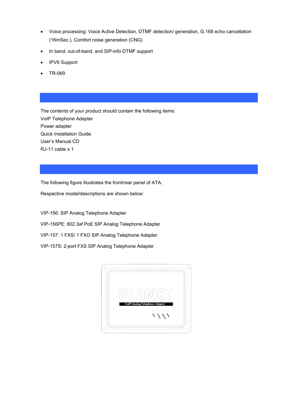 Package content, Physical details | PLANET VIP-156PE User Manual | Page 7 / 68