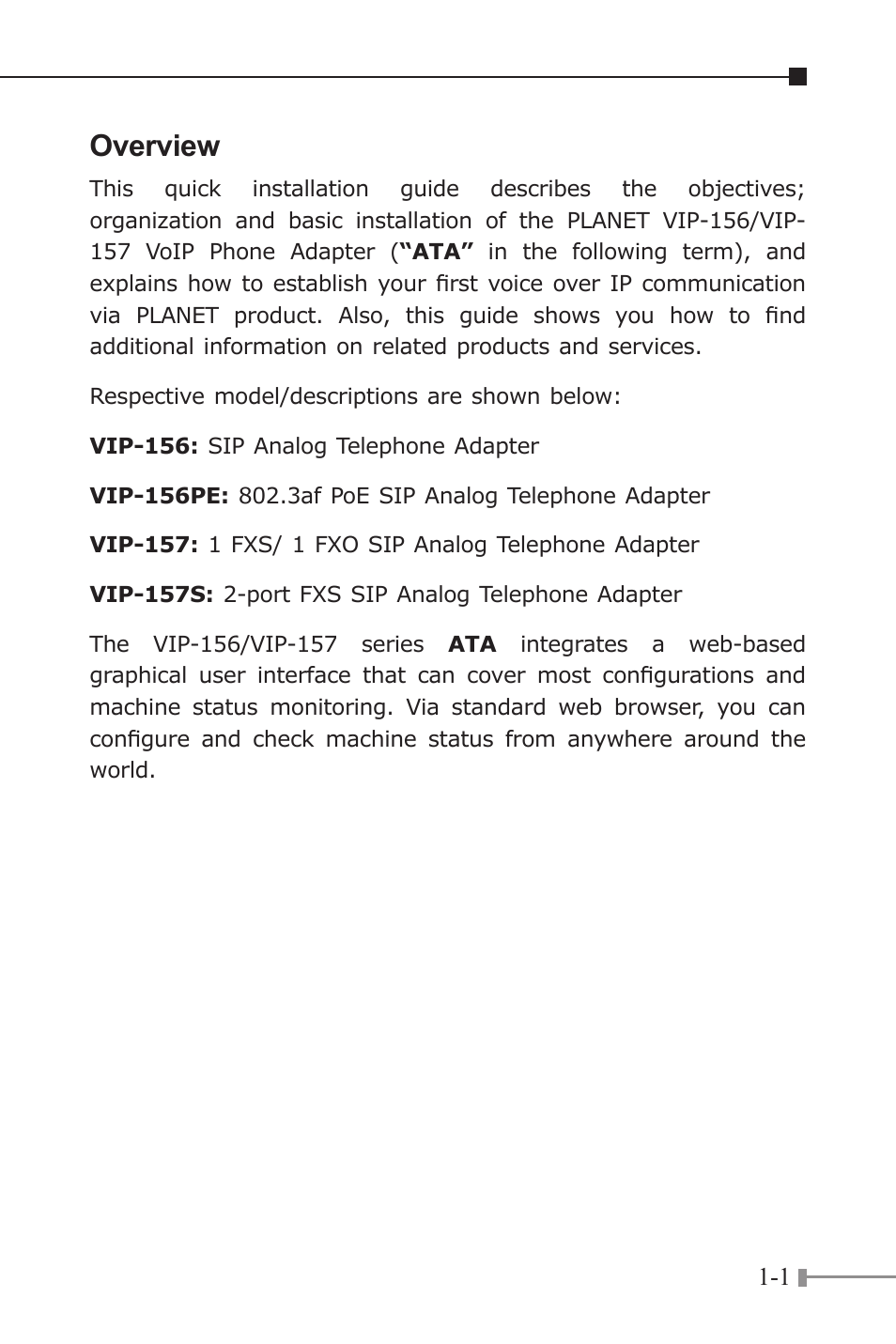 Overview | PLANET VIP-156 User Manual | Page 3 / 68