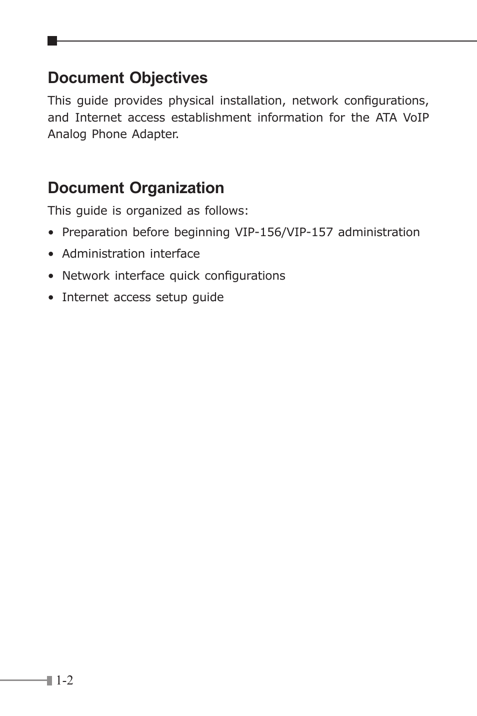Document objectives, Document organization | PLANET VIP-156 User Manual | Page 4 / 68