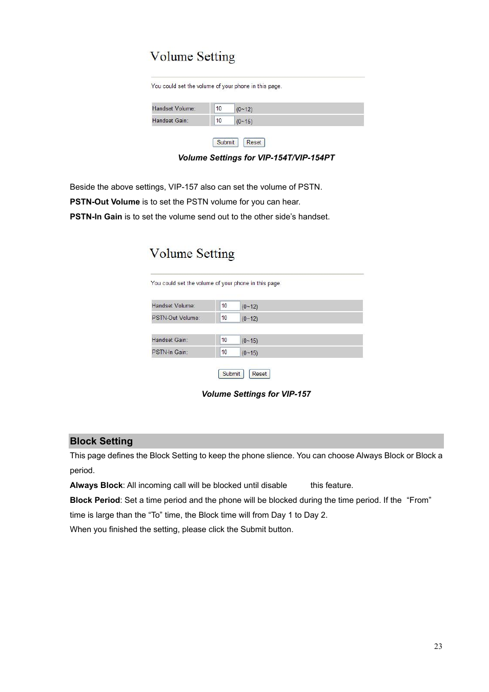 Block setting | PLANET VIP-156PE User Manual | Page 23 / 76