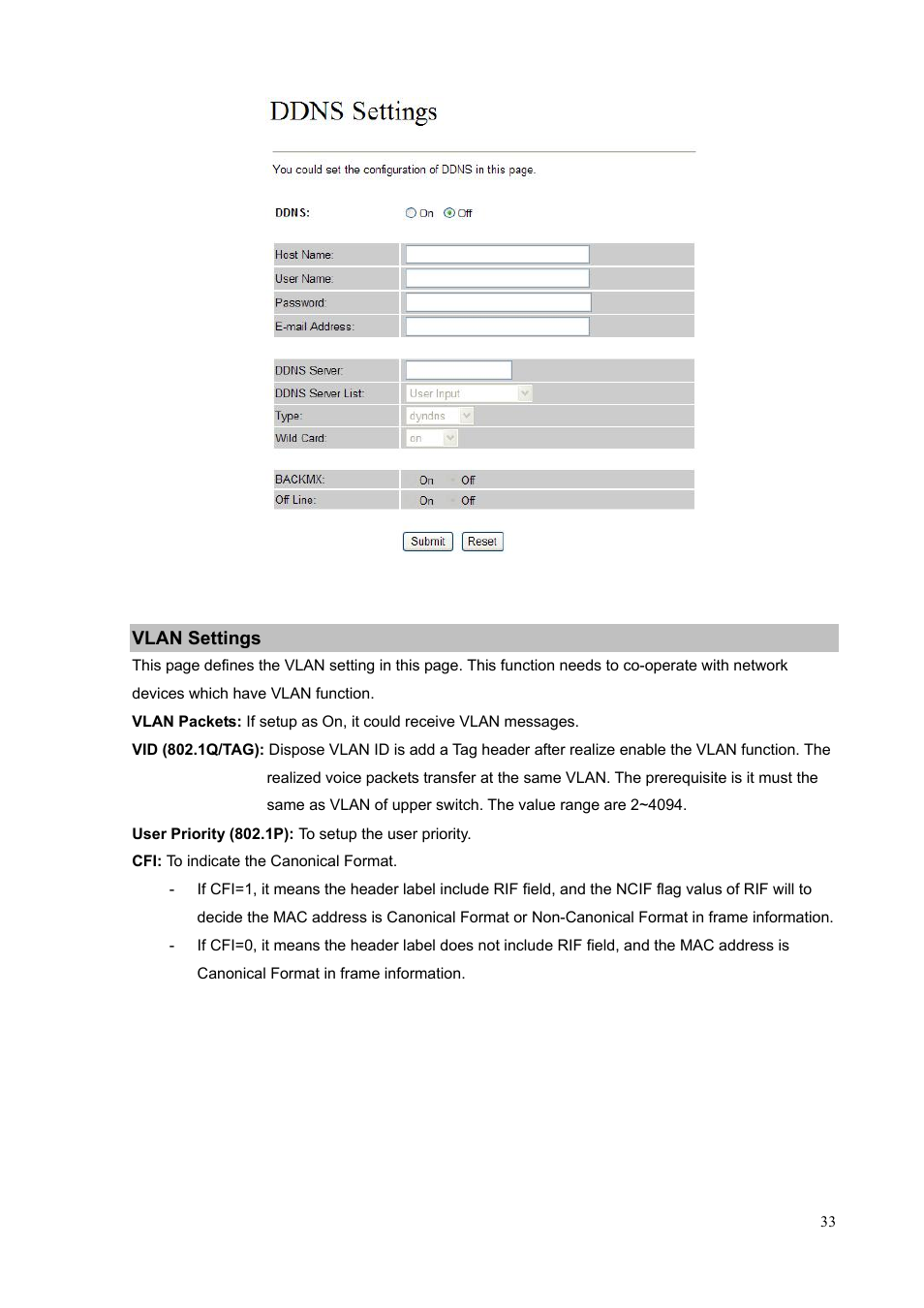 Vlan settings | PLANET VIP-156PE User Manual | Page 33 / 76