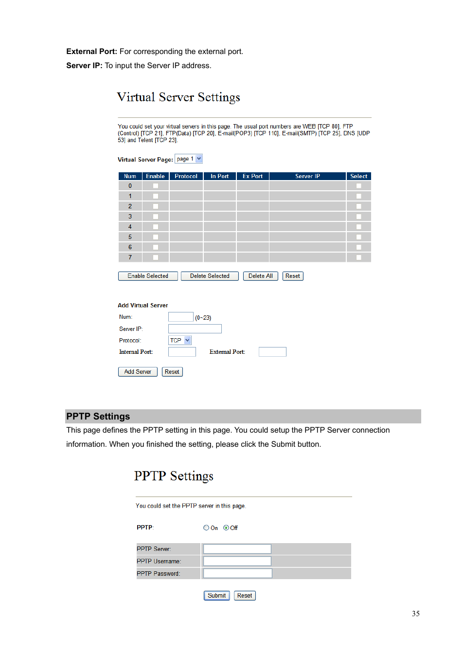 Pptp settings | PLANET VIP-156PE User Manual | Page 35 / 76