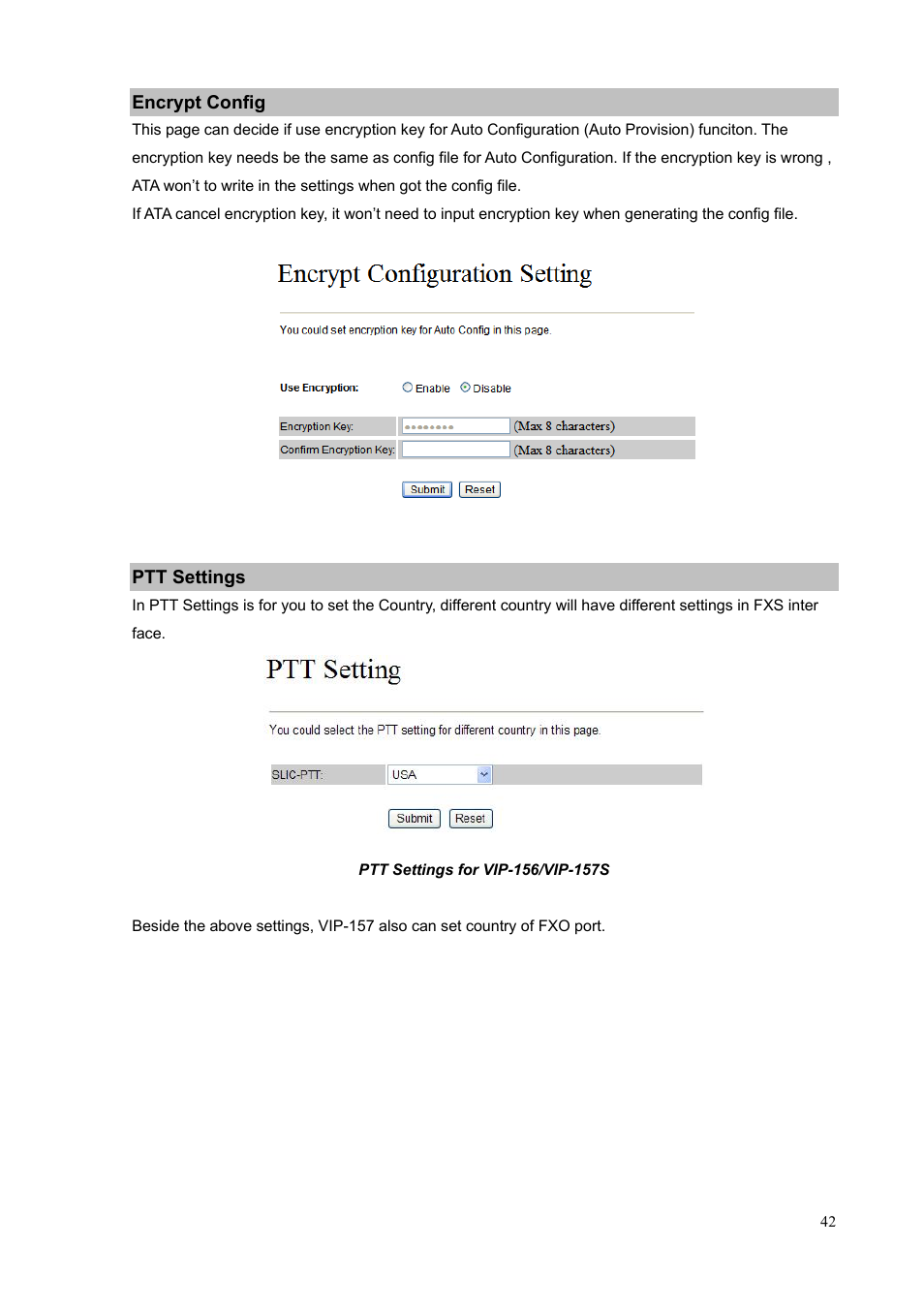 Encrypt config, Ptt settings | PLANET VIP-156PE User Manual | Page 42 / 76