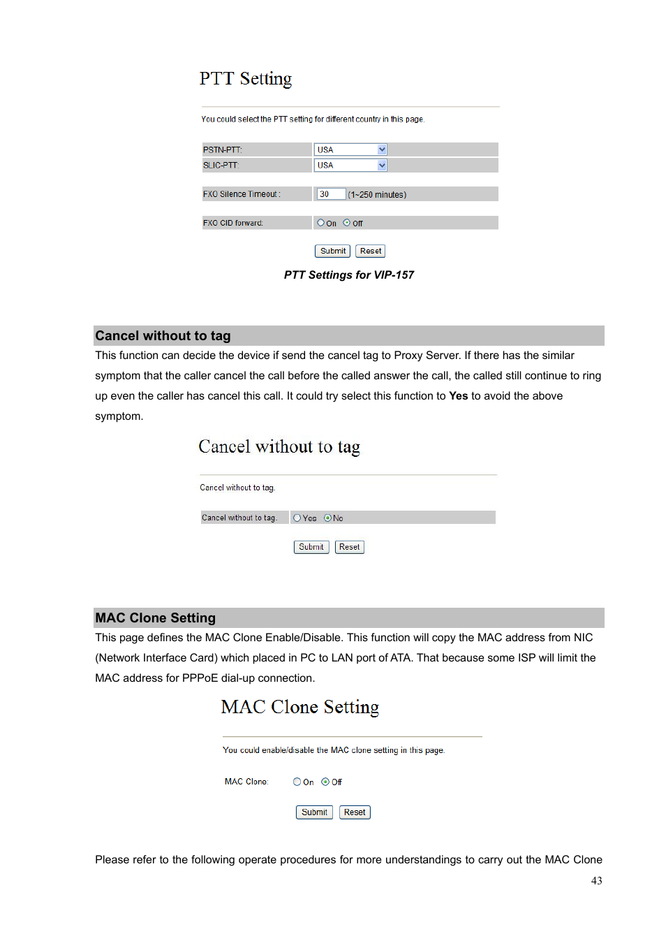Cancel without to tag, Mac cione setting | PLANET VIP-156PE User Manual | Page 43 / 76