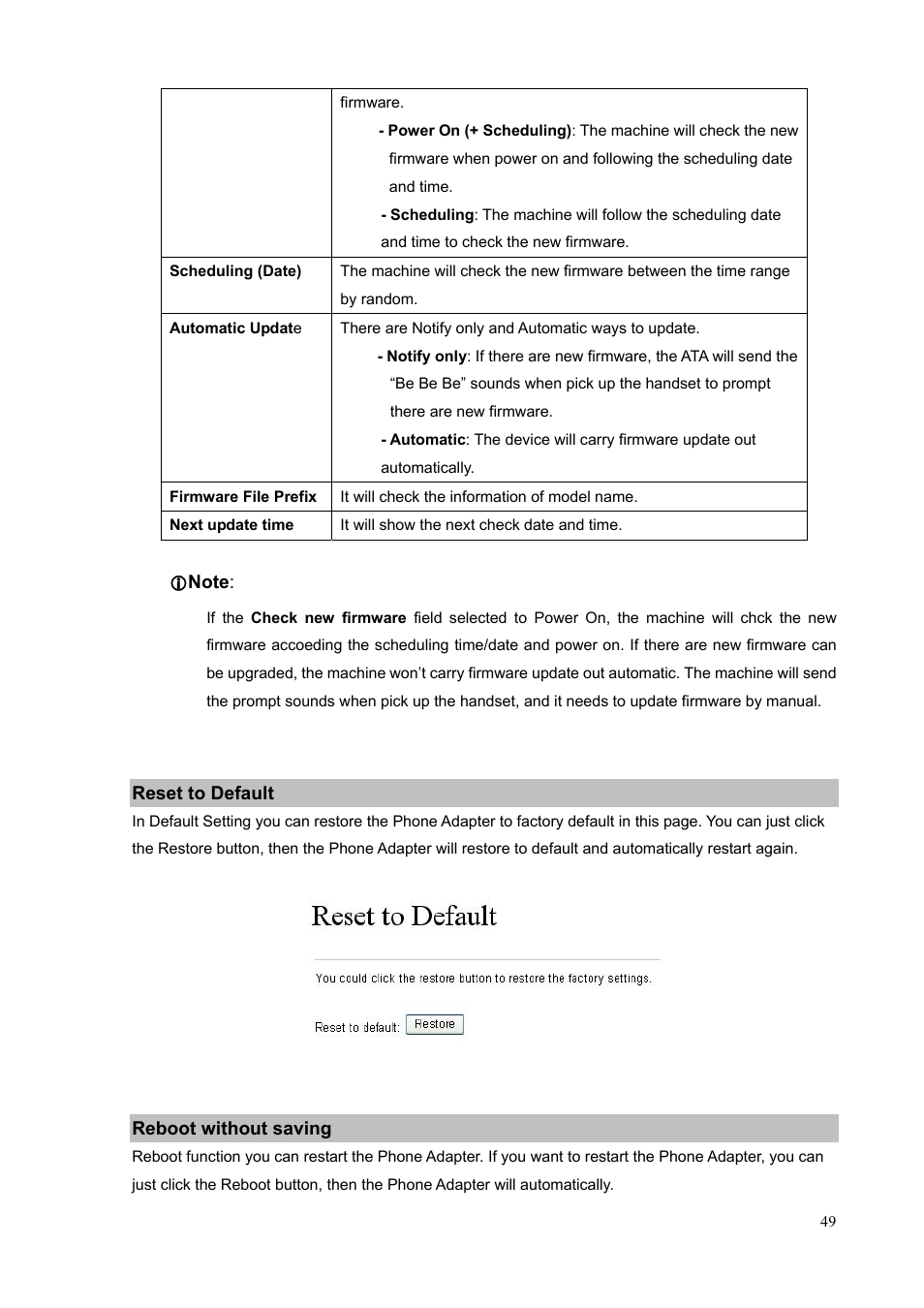 Reset to default, Reboot without saving | PLANET VIP-156PE User Manual | Page 49 / 76